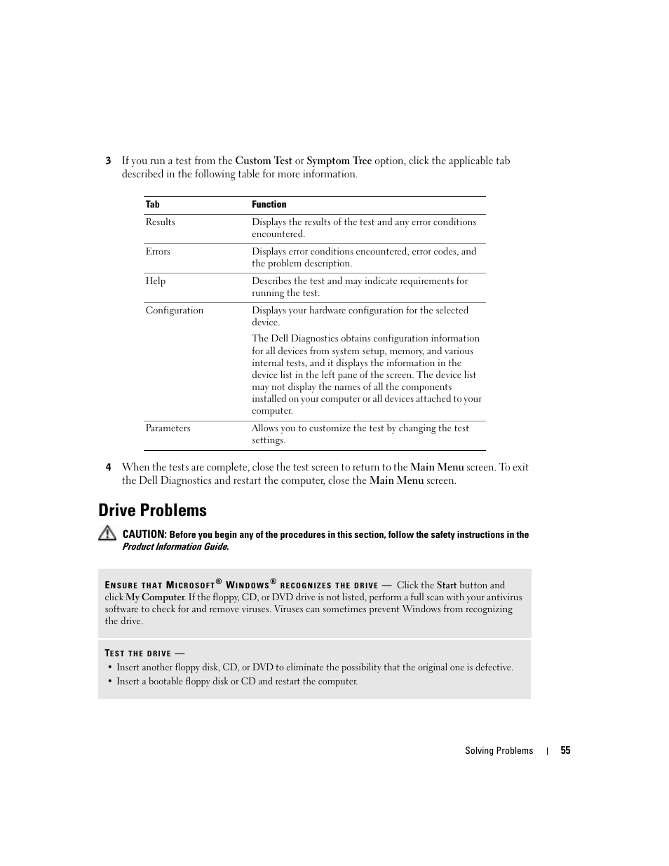 Drive problems | Dell Inspiron 9300 User Manual | Page 55 / 132