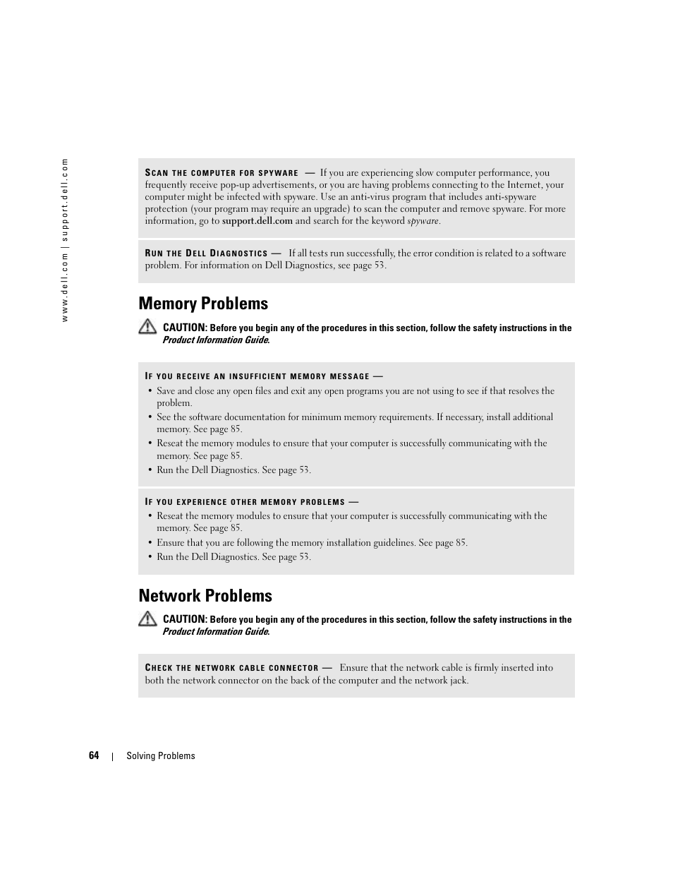 Memory problems, Network problems | Dell Inspiron 9300 User Manual | Page 64 / 132