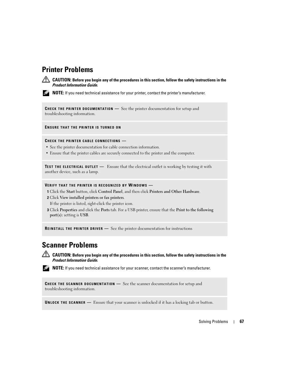 Printer problems, Scanner problems | Dell Inspiron 9300 User Manual | Page 67 / 132