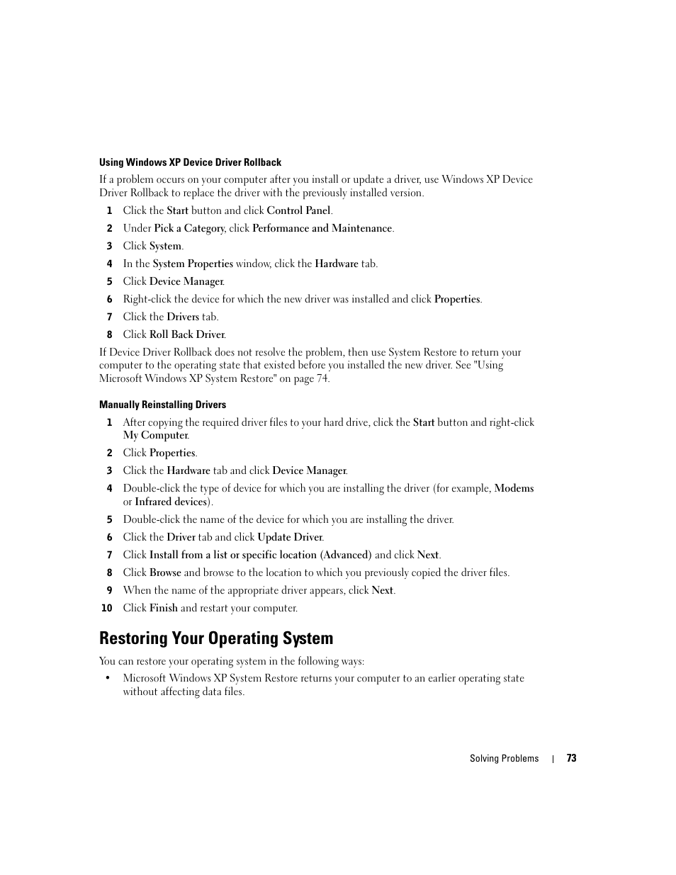 Restoring your operating system | Dell Inspiron 9300 User Manual | Page 73 / 132