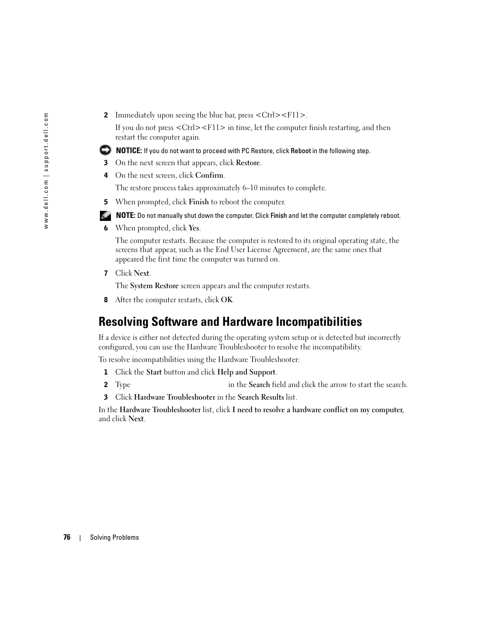 Resolving software and hardware incompatibilities, See "resolving software and hardware | Dell Inspiron 9300 User Manual | Page 76 / 132