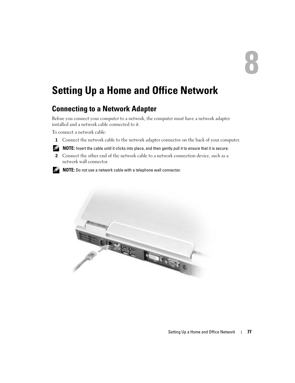 Setting up a home and office network, Connecting to a network adapter | Dell Inspiron 9300 User Manual | Page 77 / 132