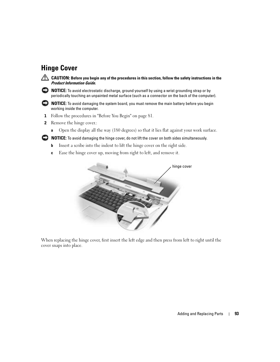 Hinge cover | Dell Inspiron 9300 User Manual | Page 93 / 132