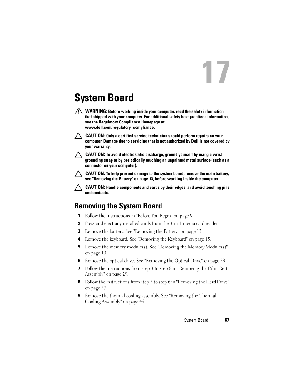 System board, Removing the system board | Dell Inspiron M5040 (Mid 2011) User Manual | Page 67 / 72