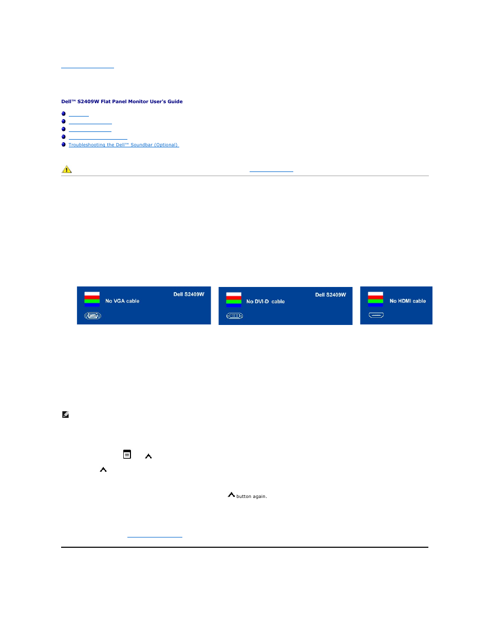 Solving problems, Self-test, Built-in diagnostics | Common problems | Dell S2409WFP Monitor User Manual | Page 29 / 31