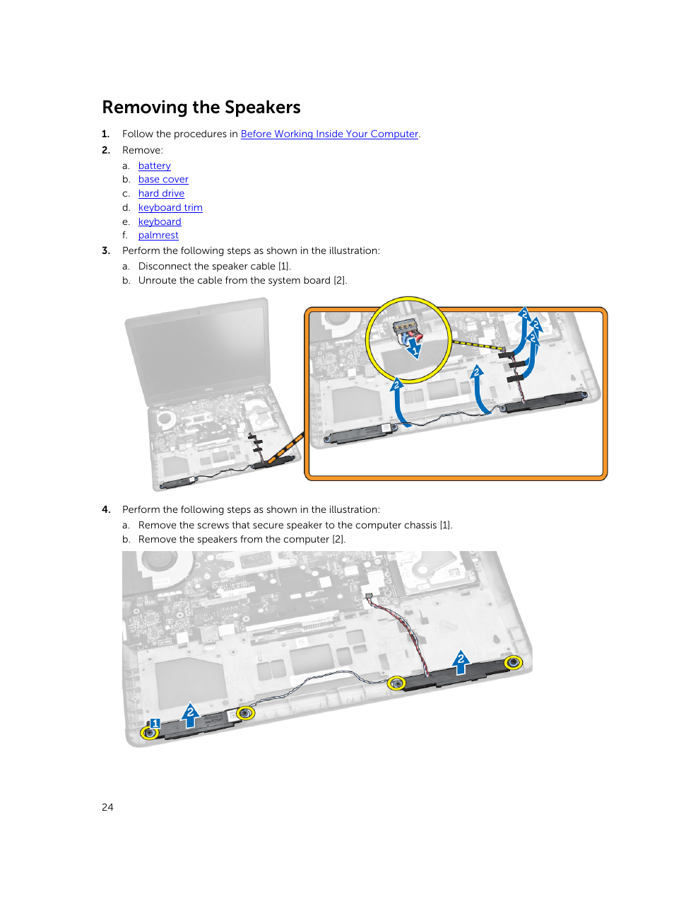 Removing the speakers | Dell Latitude E7450/7450 (Late 2014) User Manual | Page 24 / 57