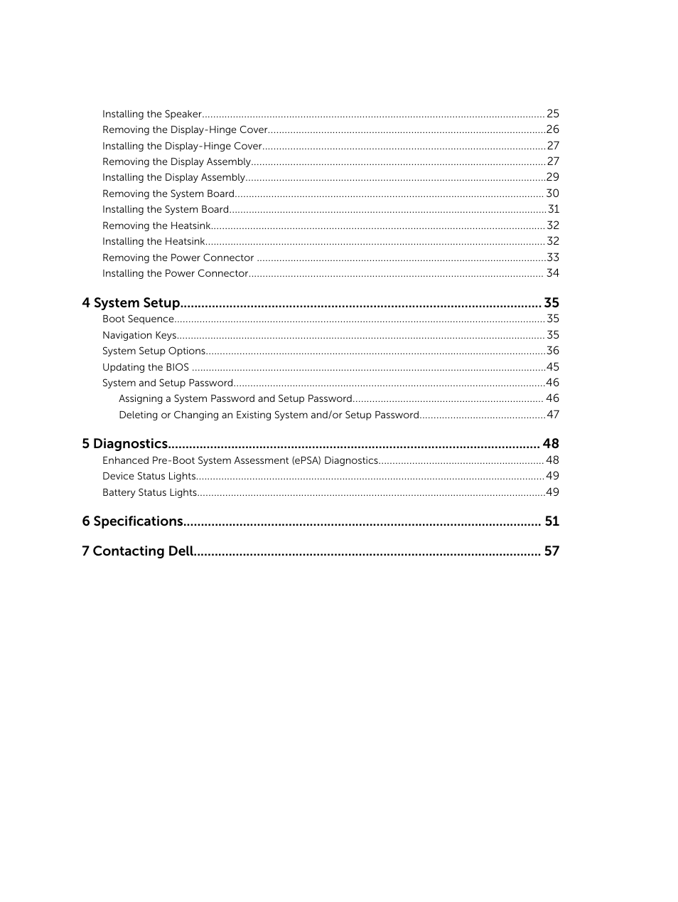 4 system setup, 5 diagnostics, 6 specifications 7 contacting dell | Dell Latitude E7450/7450 (Late 2014) User Manual | Page 4 / 57
