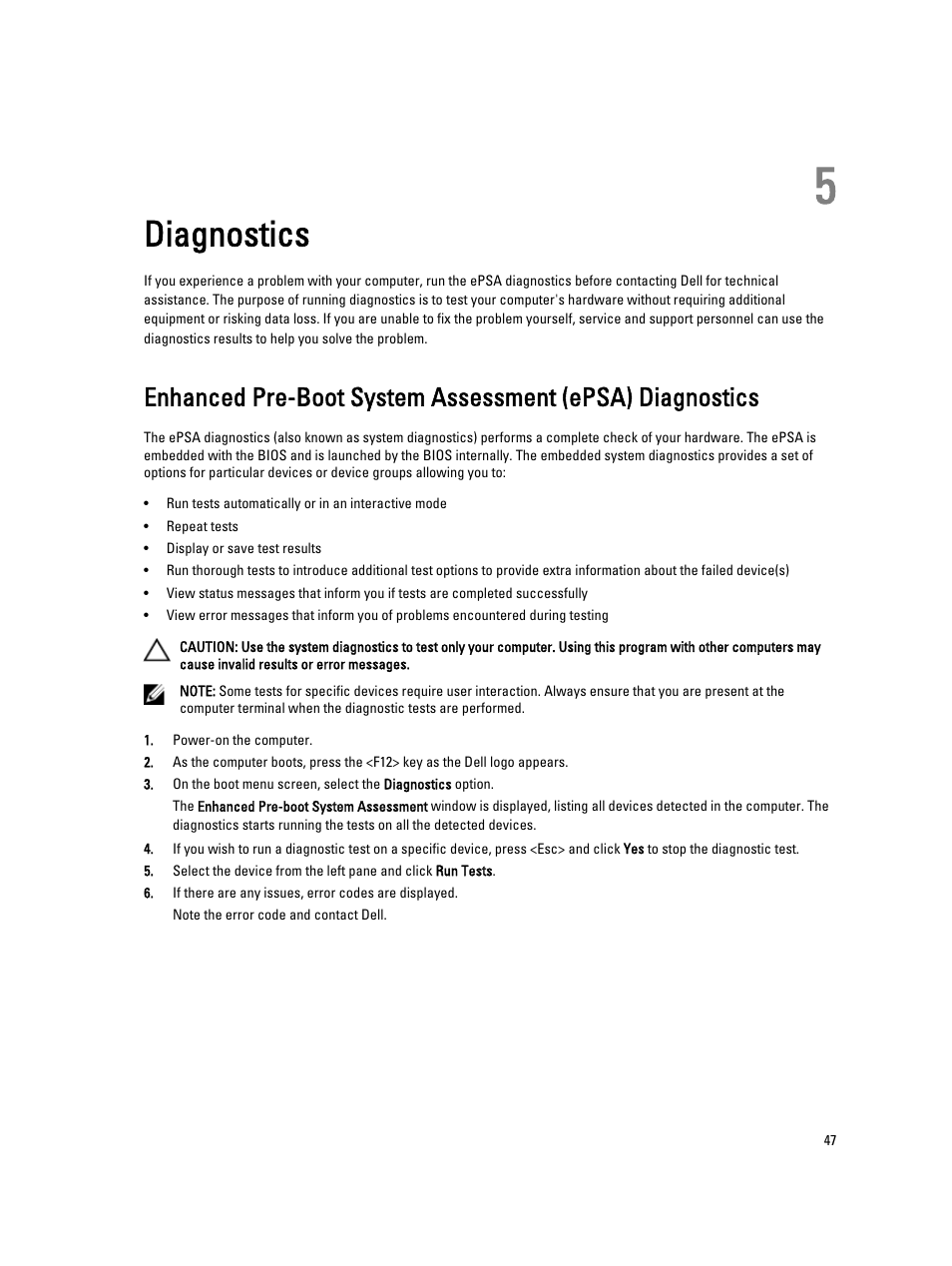 Diagnostics, 5 diagnostics | Dell Precision T3600 (Mid 2012) User Manual | Page 47 / 59