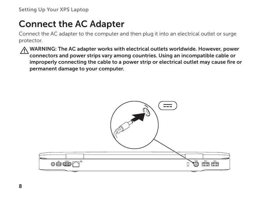 Connect the ac adapter | Dell XPS 17 (L702X, Early 2011) User Manual | Page 10 / 110