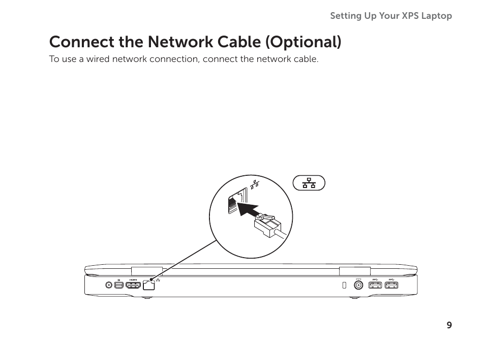 Connect the network cable (optional) | Dell XPS 17 (L702X, Early 2011) User Manual | Page 11 / 110