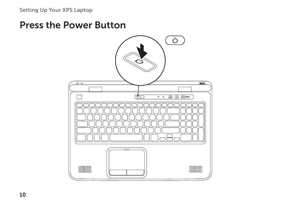 Press the power button | Dell XPS 17 (L702X, Early 2011) User Manual | Page 12 / 110
