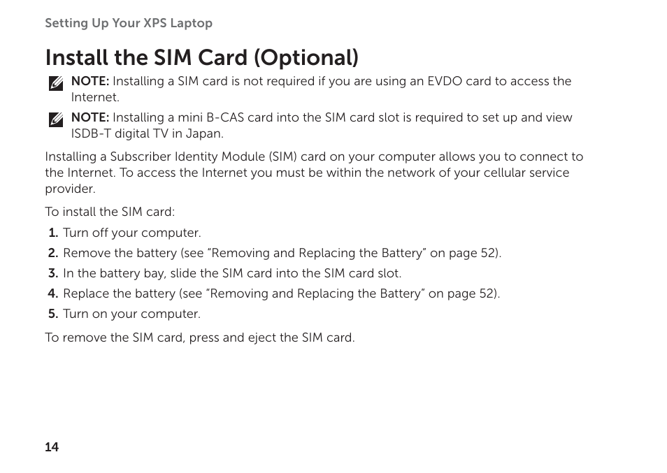 Install the sim card (optional) | Dell XPS 17 (L702X, Early 2011) User Manual | Page 16 / 110