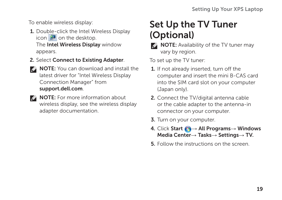 Set up the tv tuner (optional) | Dell XPS 17 (L702X, Early 2011) User Manual | Page 21 / 110