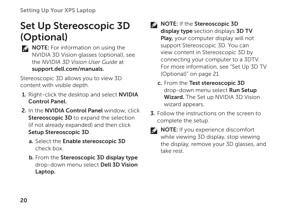 Set up stereoscopic 3d (optional) | Dell XPS 17 (L702X, Early 2011) User Manual | Page 22 / 110