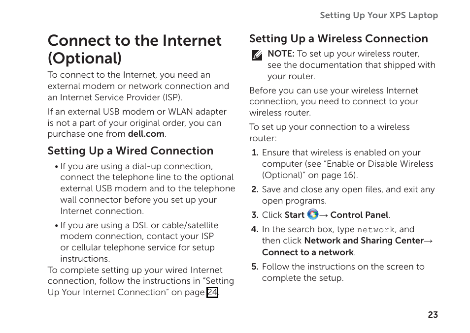 Connect to the internet (optional) | Dell XPS 17 (L702X, Early 2011) User Manual | Page 25 / 110