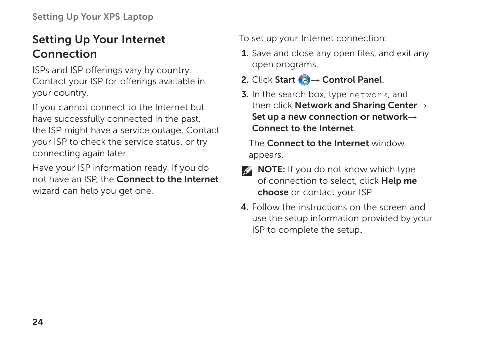 Setting up your internet connection | Dell XPS 17 (L702X, Early 2011) User Manual | Page 26 / 110