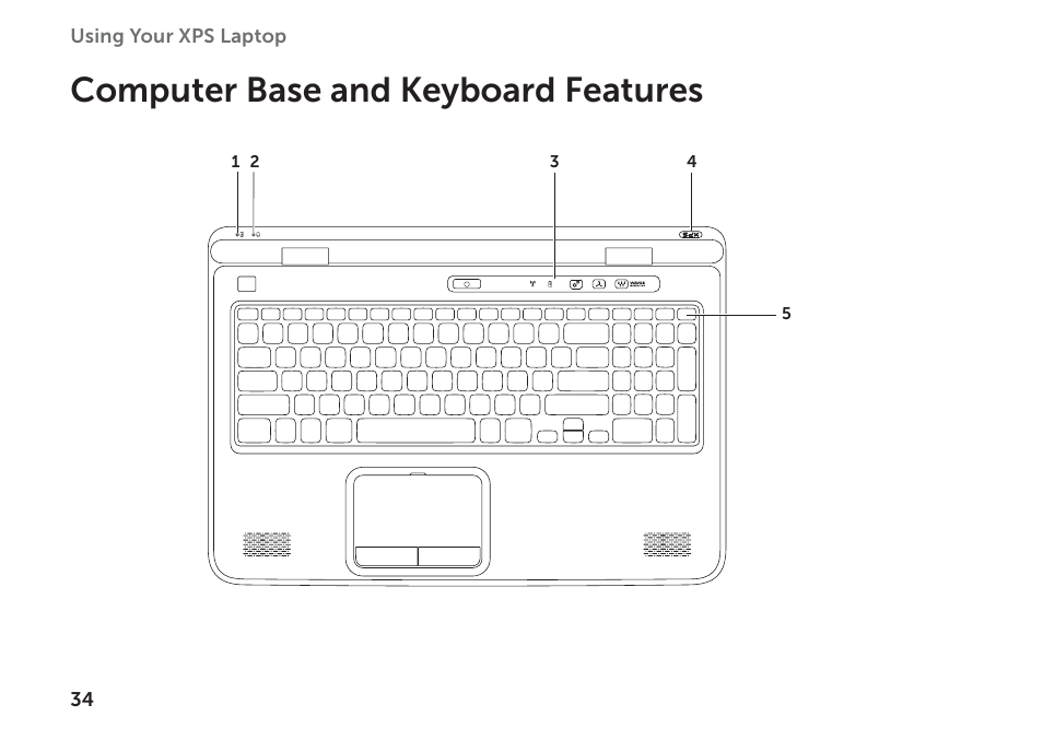 Computer base and keyboard features | Dell XPS 17 (L702X, Early 2011) User Manual | Page 36 / 110