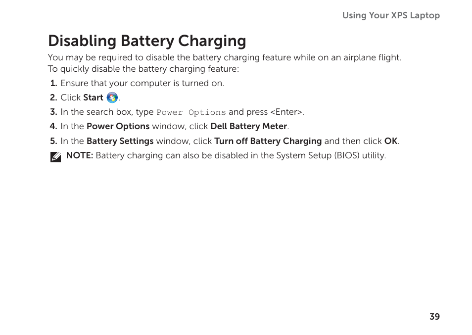 Disabling battery charging | Dell XPS 17 (L702X, Early 2011) User Manual | Page 41 / 110