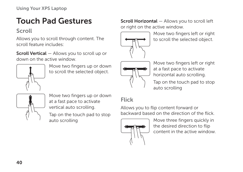 Touch pad gestures | Dell XPS 17 (L702X, Early 2011) User Manual | Page 42 / 110