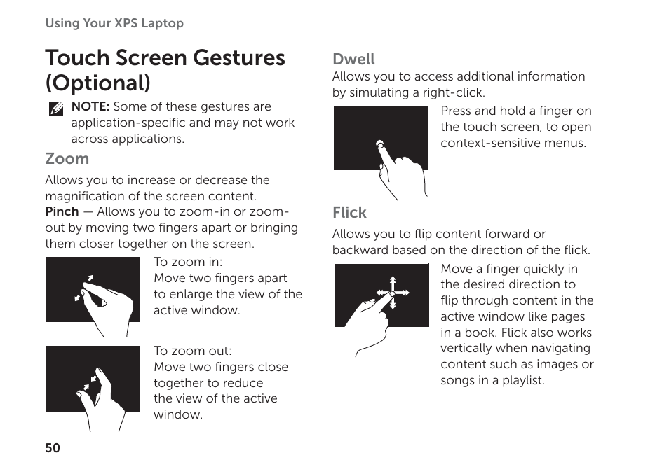 Touch screen gestures (optional) | Dell XPS 17 (L702X, Early 2011) User Manual | Page 52 / 110