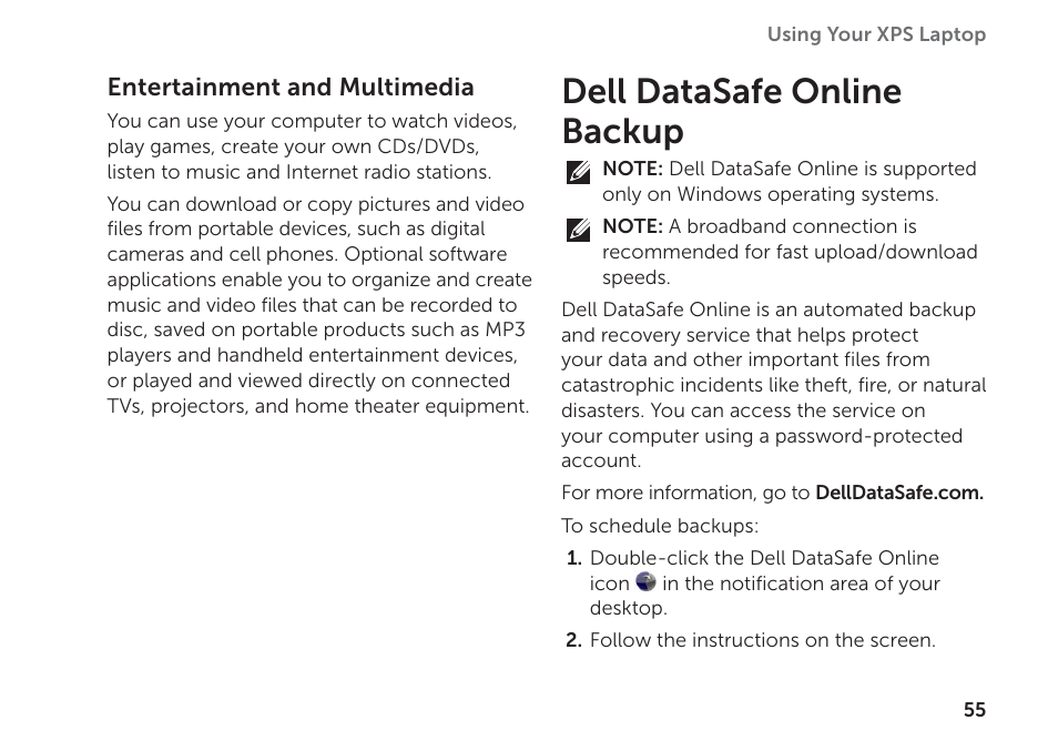 Dell datasafe online backup | Dell XPS 17 (L702X, Early 2011) User Manual | Page 57 / 110