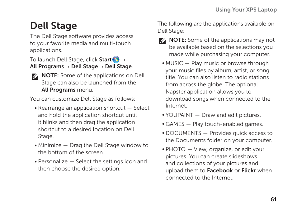 Dell stage | Dell XPS 17 (L702X, Early 2011) User Manual | Page 63 / 110