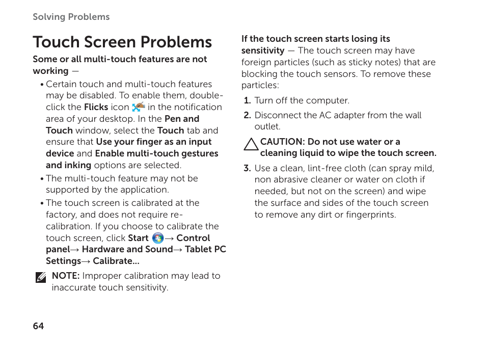 Touch screen problems | Dell XPS 17 (L702X, Early 2011) User Manual | Page 66 / 110