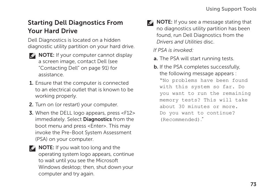 Starting dell diagnostics from your hard drive | Dell XPS 17 (L702X, Early 2011) User Manual | Page 75 / 110