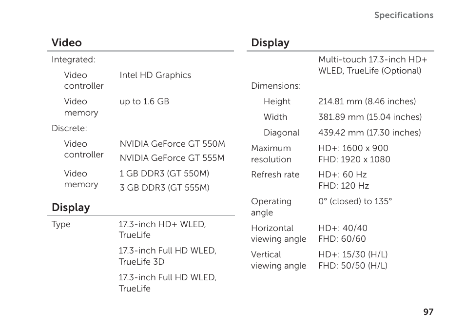Video, Display | Dell XPS 17 (L702X, Early 2011) User Manual | Page 99 / 110