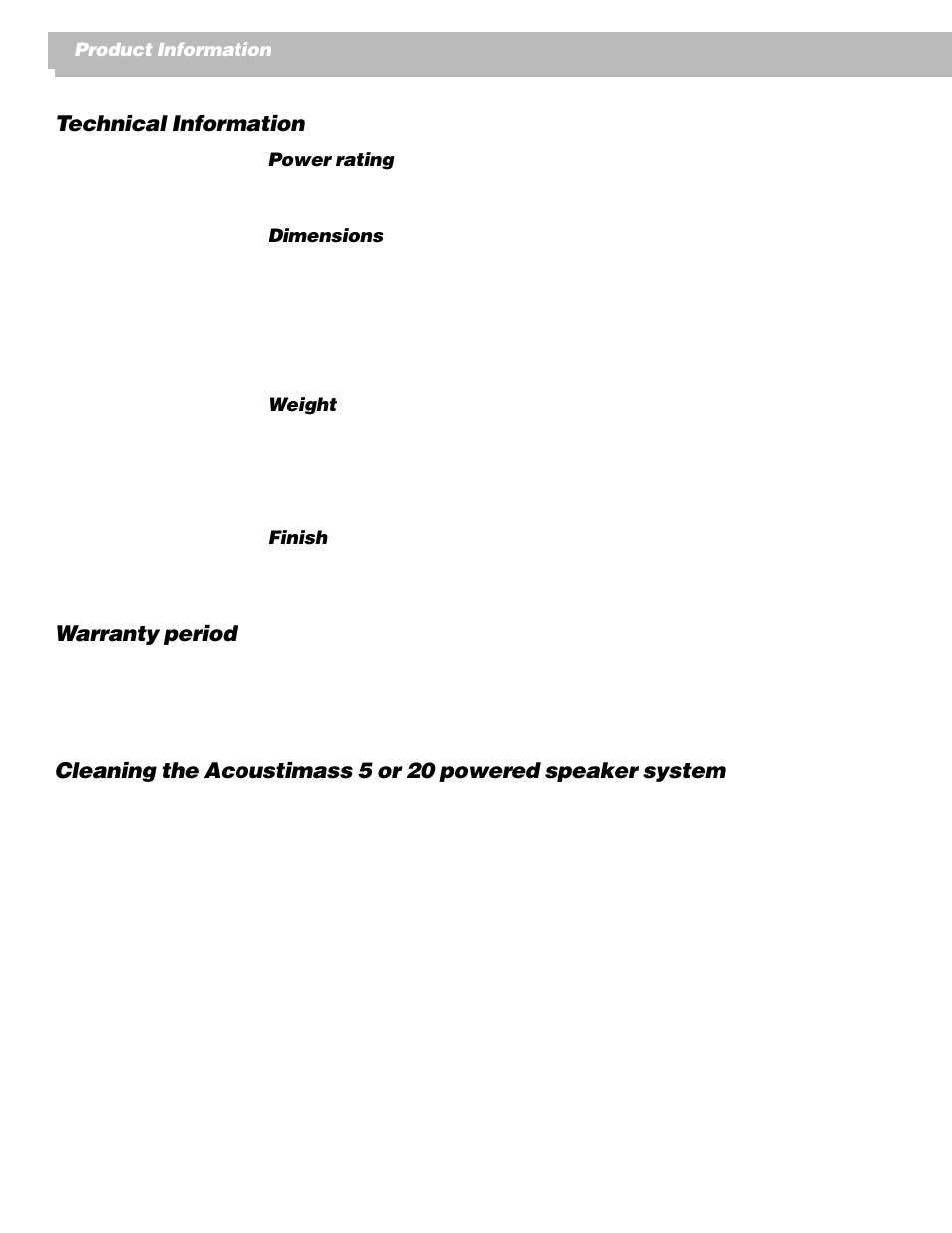Technical information, Warranty period | Bose AM262838_00_V. User Manual | Page 20 / 22