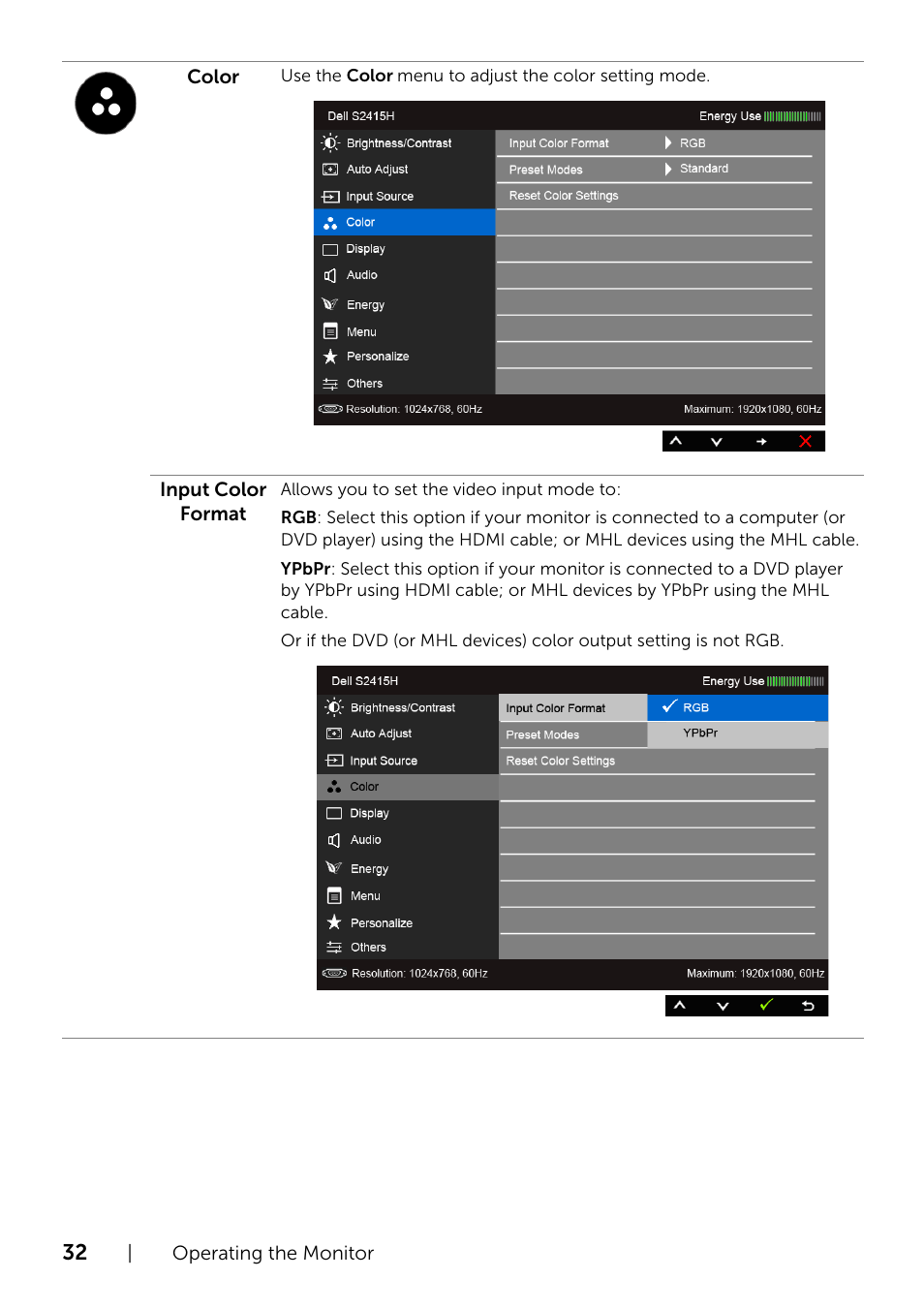 Dell S2415H Monitor User Manual | Page 32 / 50