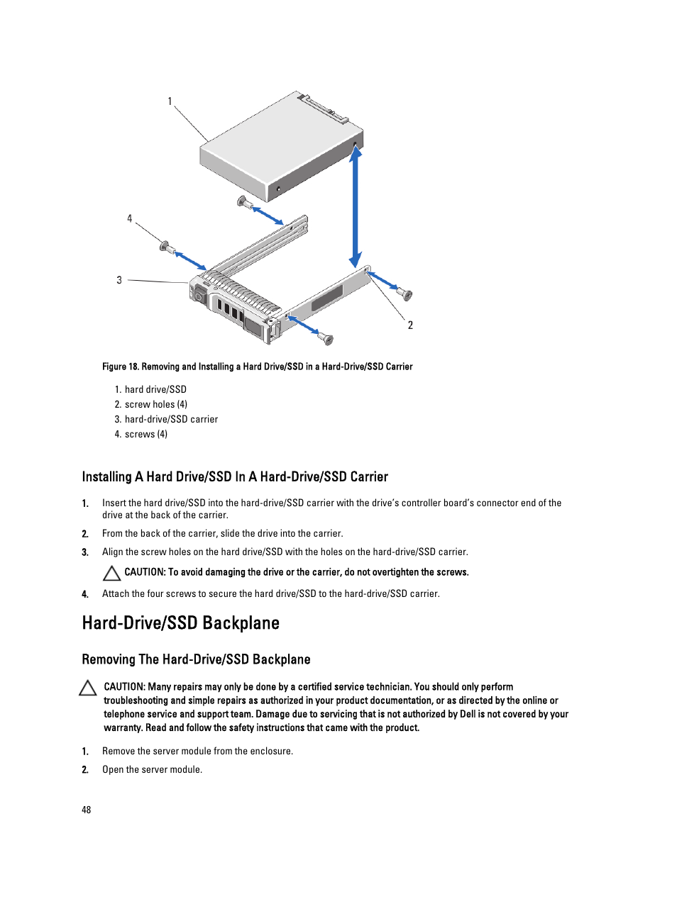 Hard-drive/ssd backplane, Removing the hard-drive/ssd backplane | Dell PowerEdge VRTX User Manual | Page 48 / 139