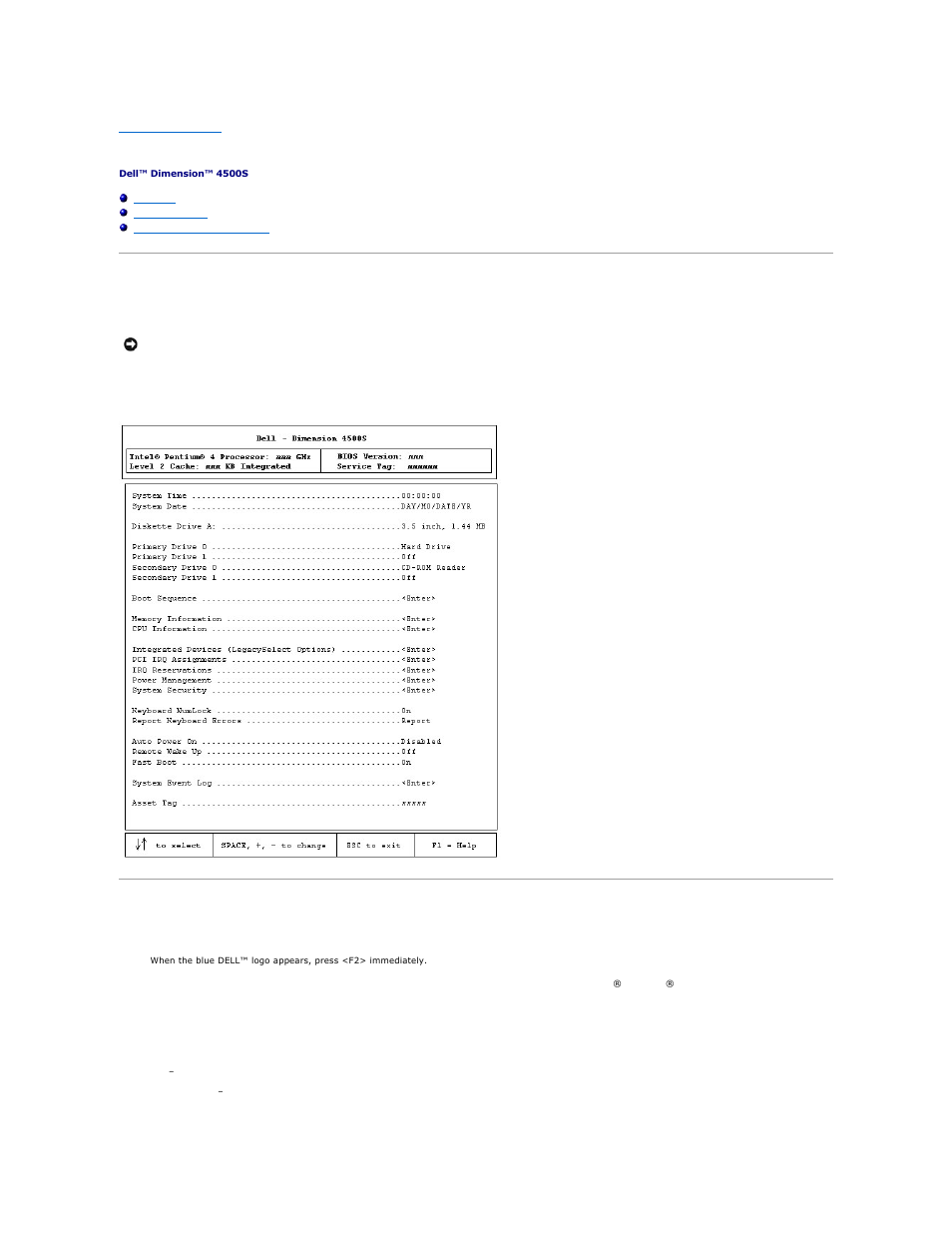 System setup program, Overview, Viewing settings | System setup program screens | Dell Dimension 4500S User Manual | Page 44 / 54
