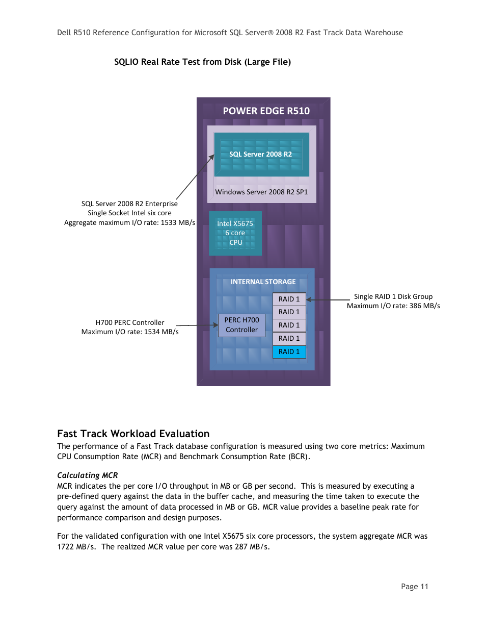 Fast track workload evaluation, Calculating mcr, Figure 7 | Sqlio real rate test from disk (large file), Power edge r510 | Dell PowerEdge R510 User Manual | Page 13 / 24