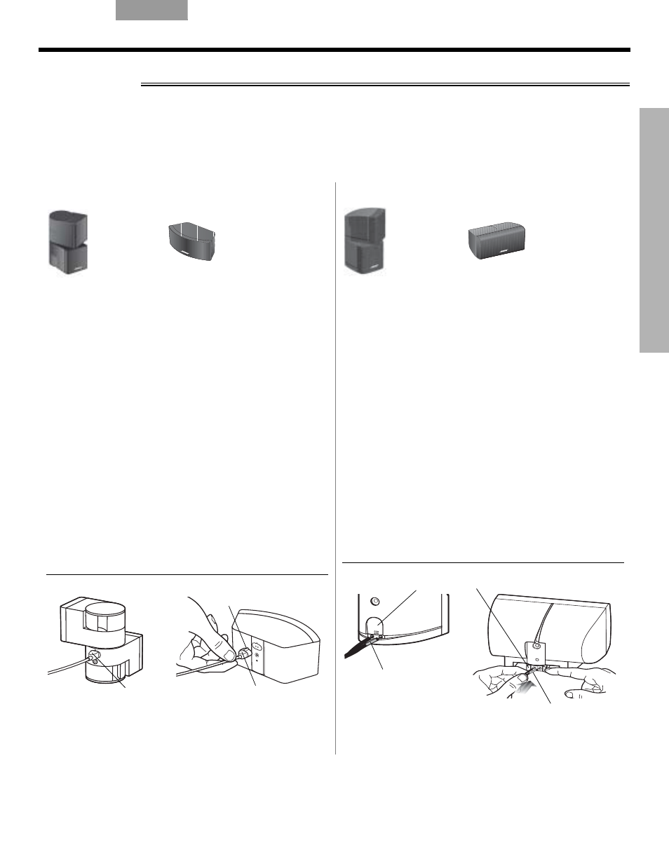 Conecte los cables a los altavoces, 1conecte los cables a los altavoces, Conexión de altavoces jewel cube | Conexión de los altavoces en matriz | Bose LIFESTYLE VS-2 User Manual | Page 50 / 113