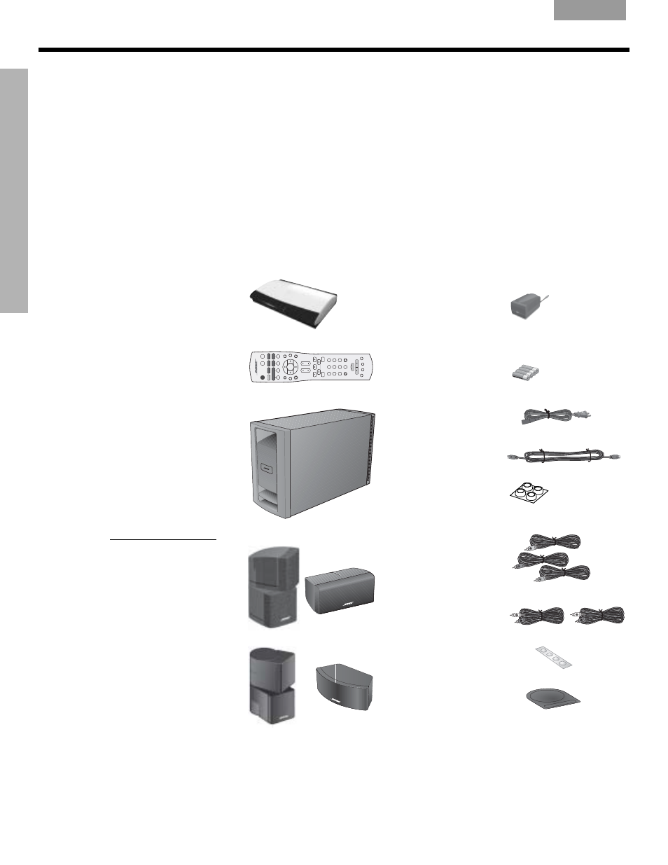 Unpacking the carton, Parts list, Speaker rubber feet | Nt rodu ct io n, Ntroduction | Bose LIFESTYLE VS-2 User Manual | Page 6 / 113