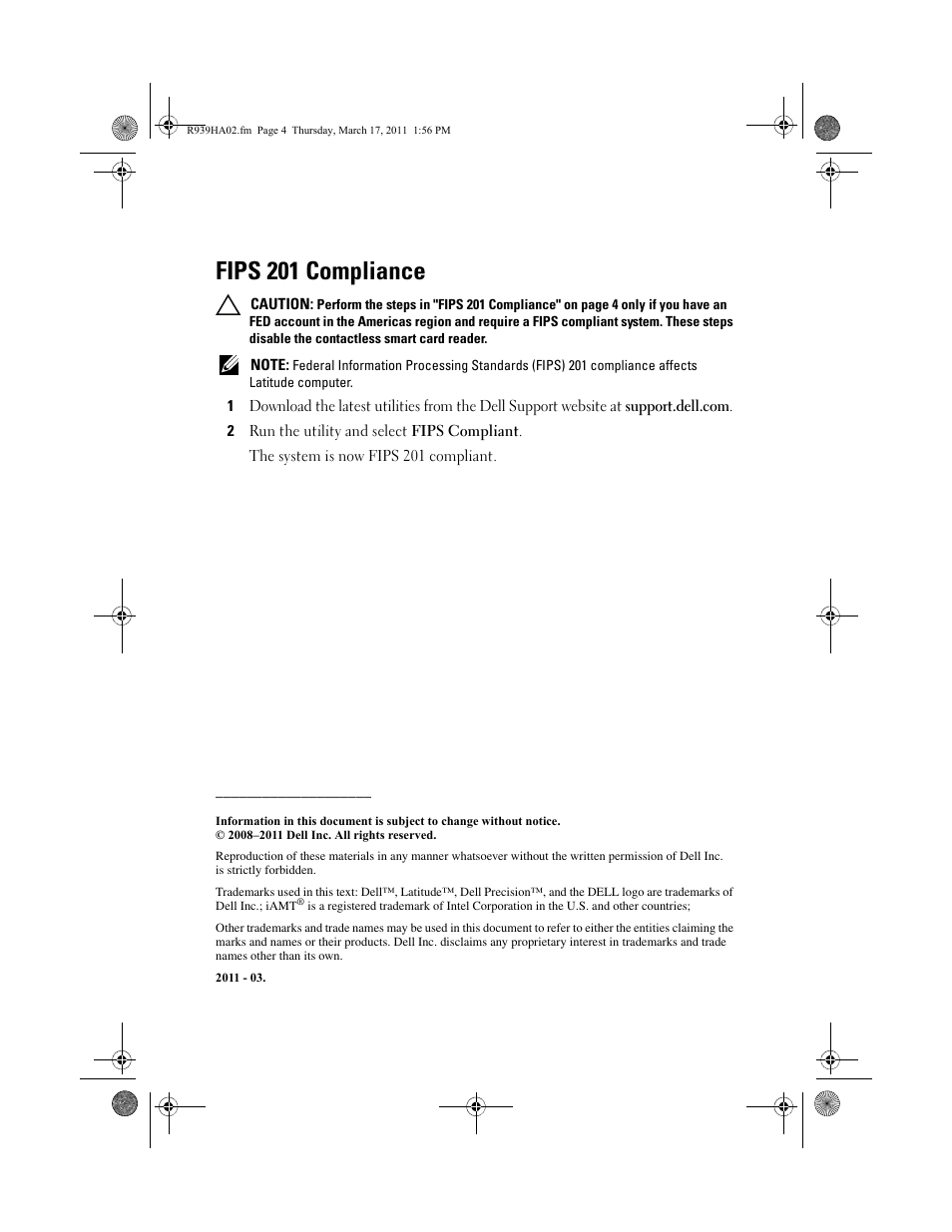 Fips 201 compliance | Dell Latitude E6320 (Early 2011) User Manual | Page 4 / 4
