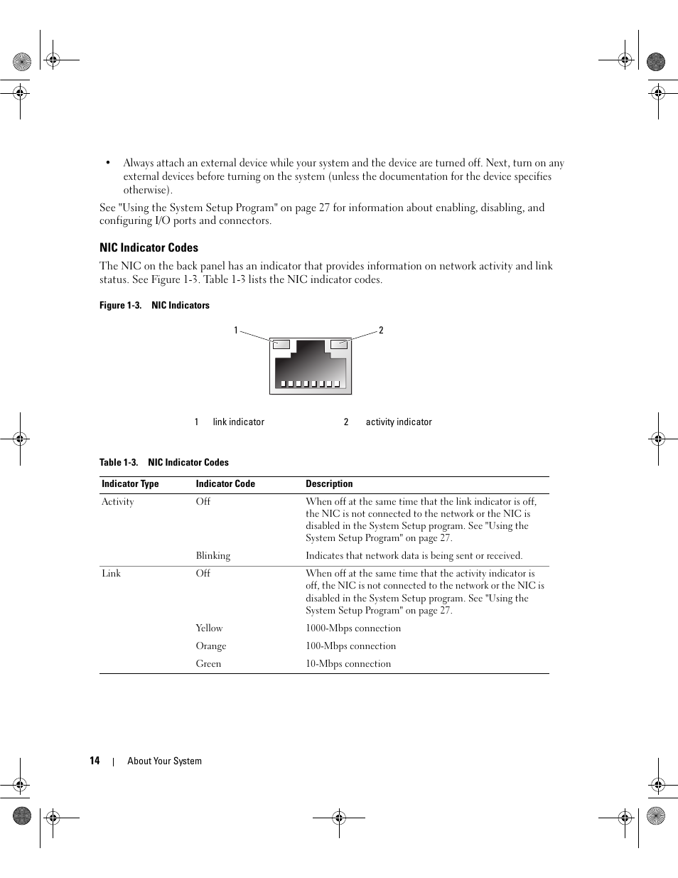 Nic indicator codes | Dell PowerEdge SC1430 User Manual | Page 14 / 160