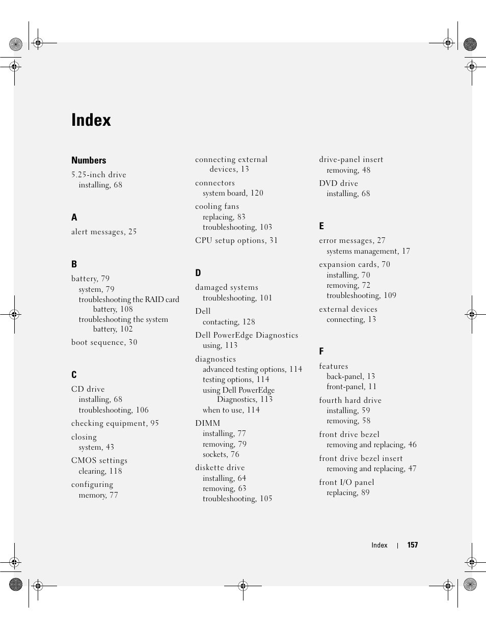 Index | Dell PowerEdge SC1430 User Manual | Page 157 / 160