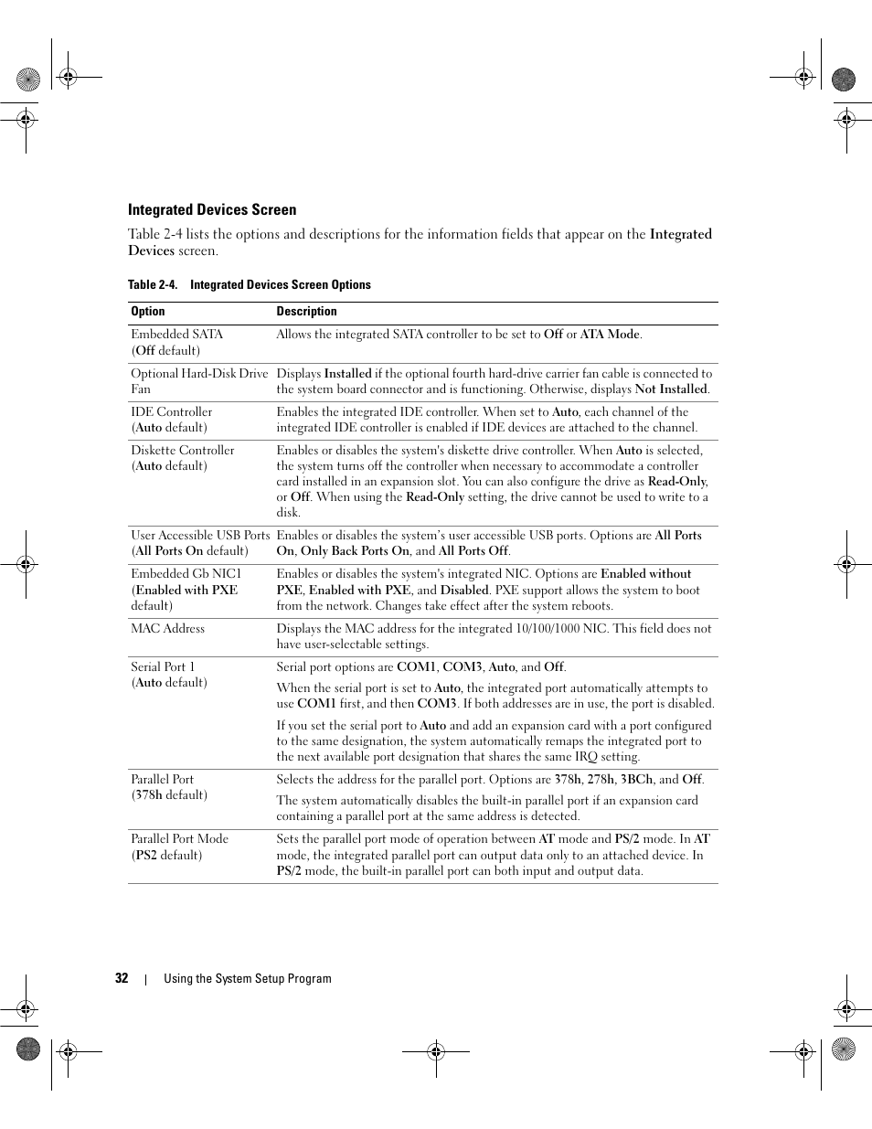 Integrated devices screen | Dell PowerEdge SC1430 User Manual | Page 32 / 160