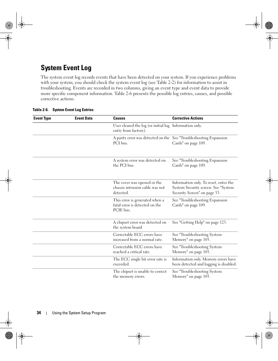 System event log | Dell PowerEdge SC1430 User Manual | Page 34 / 160
