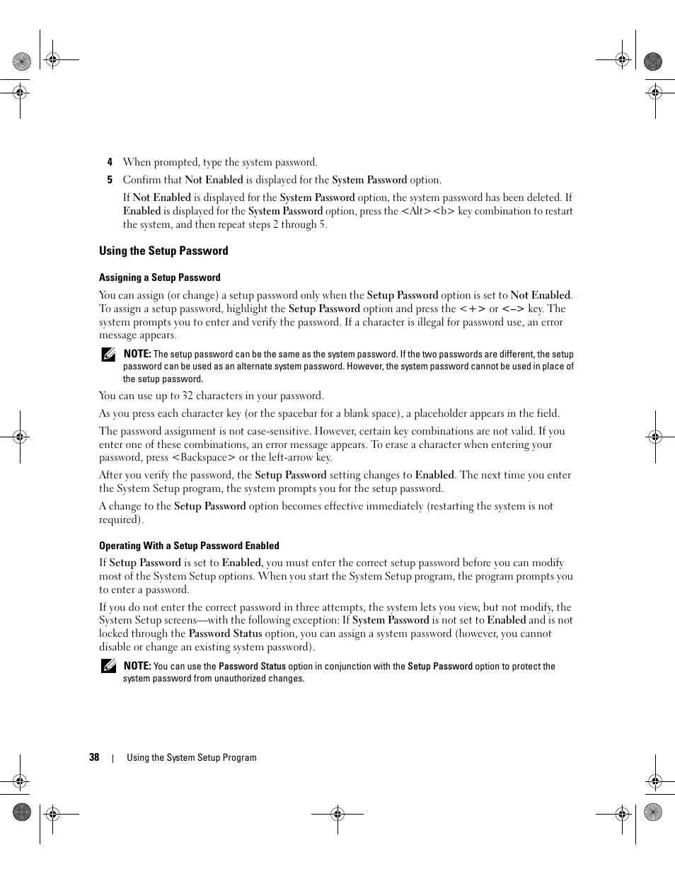 Using the setup password | Dell PowerEdge SC1430 User Manual | Page 38 / 160