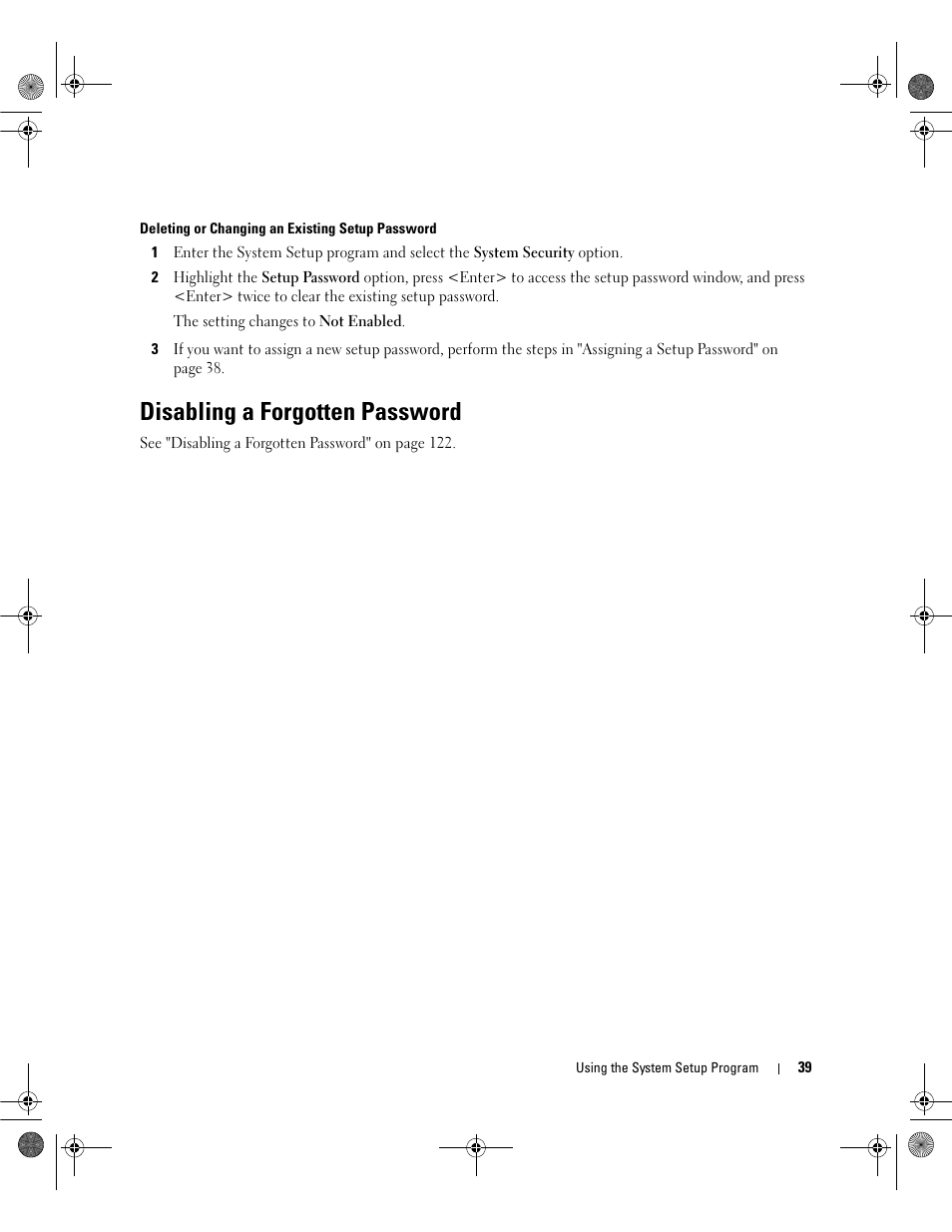 Disabling a forgotten password | Dell PowerEdge SC1430 User Manual | Page 39 / 160