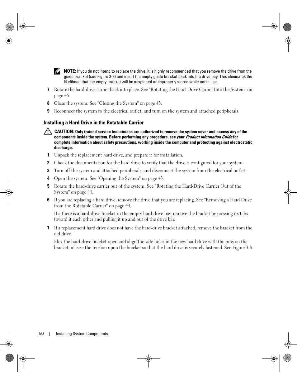 Installing a hard drive in the rotatable carrier | Dell PowerEdge SC1430 User Manual | Page 50 / 160
