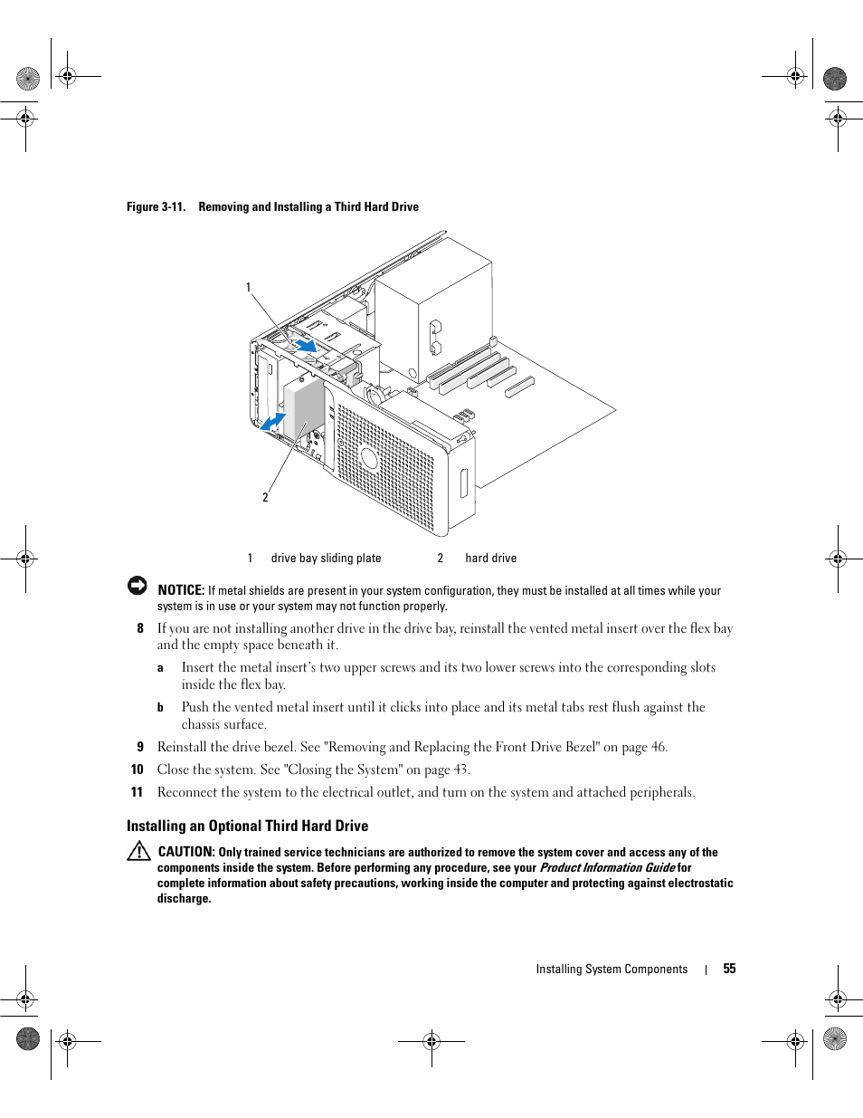 Installing an optional third hard drive, See figure 3-11 | Dell PowerEdge SC1430 User Manual | Page 55 / 160