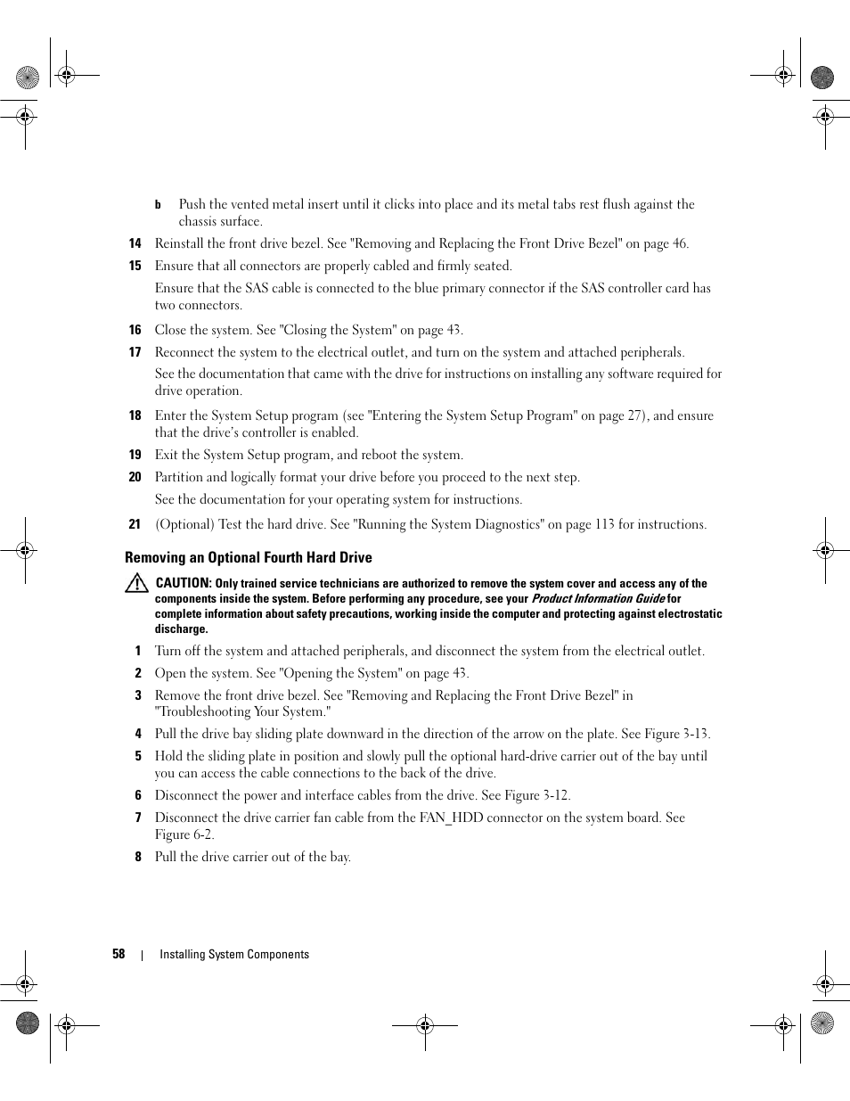Removing an optional fourth hard drive | Dell PowerEdge SC1430 User Manual | Page 58 / 160