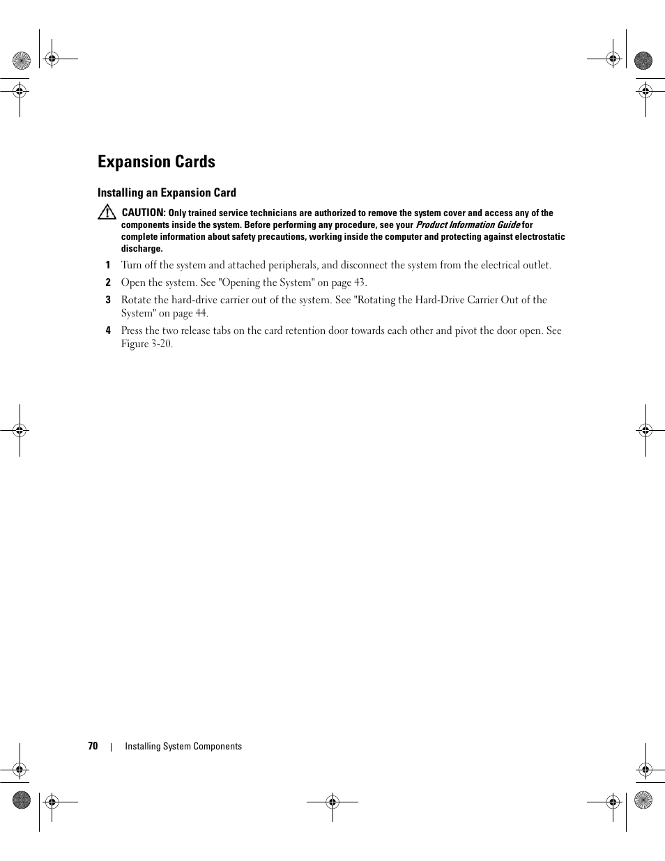 Expansion cards, Installing an expansion card | Dell PowerEdge SC1430 User Manual | Page 70 / 160