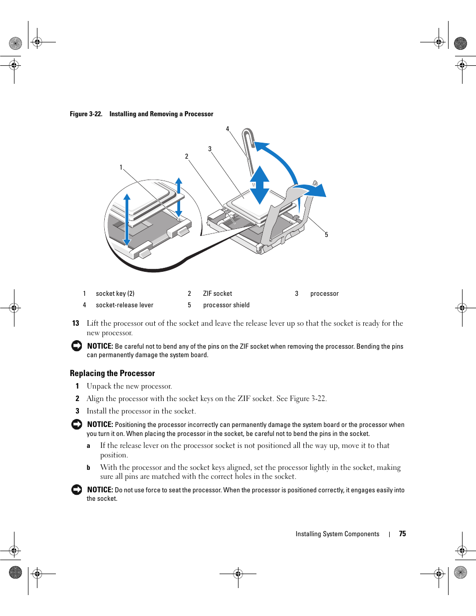 Replacing the processor | Dell PowerEdge SC1430 User Manual | Page 75 / 160