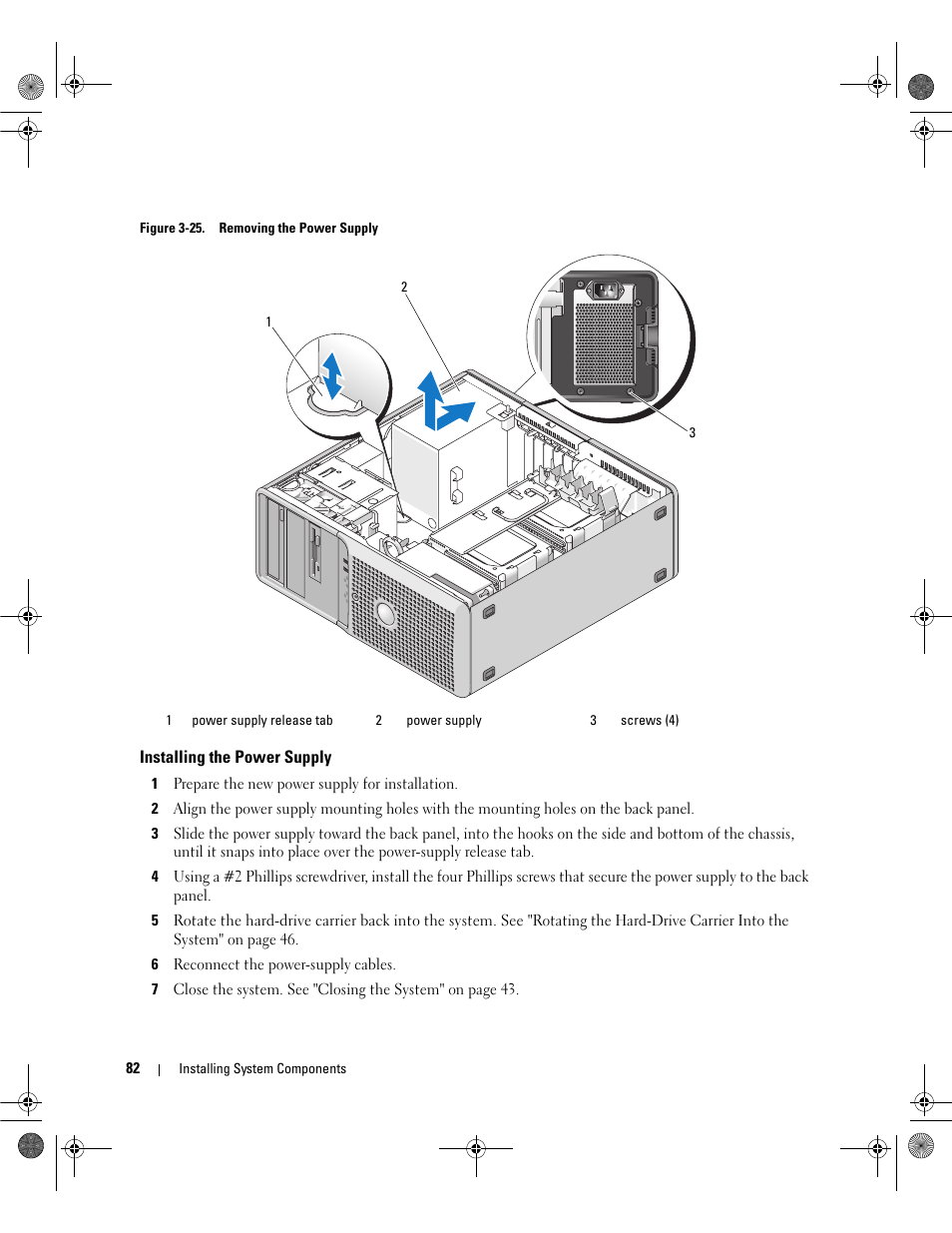 Installing the power supply | Dell PowerEdge SC1430 User Manual | Page 82 / 160