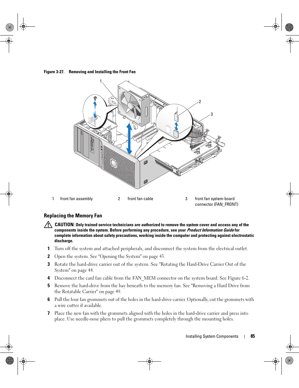 Replacing the memory fan | Dell PowerEdge SC1430 User Manual | Page 85 / 160